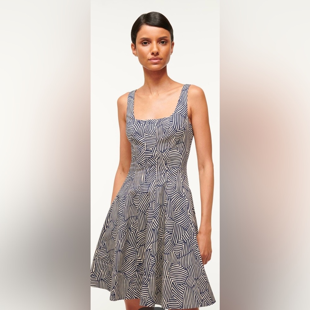 Staud mini wells dress navy mosaic NWT